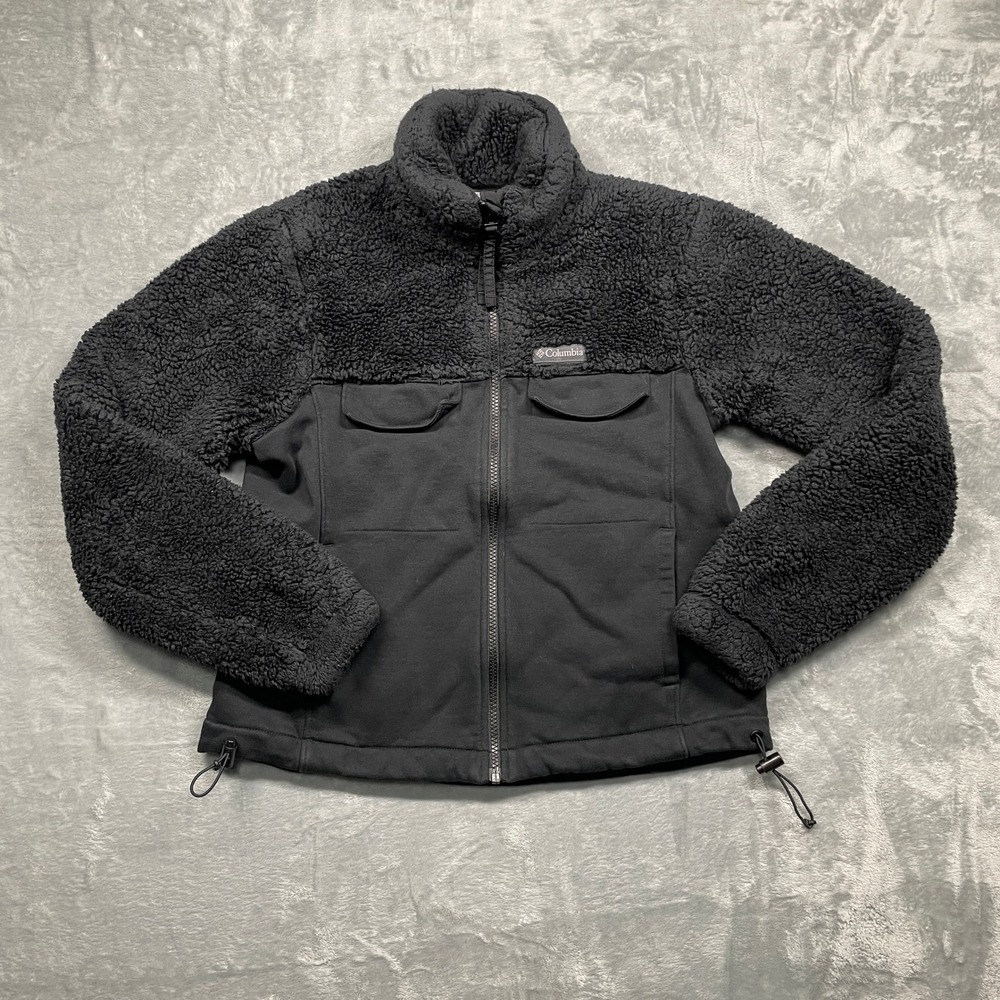 Columbia Jacket Women Small Black Sherpa Mixed Media Full‎ Zip